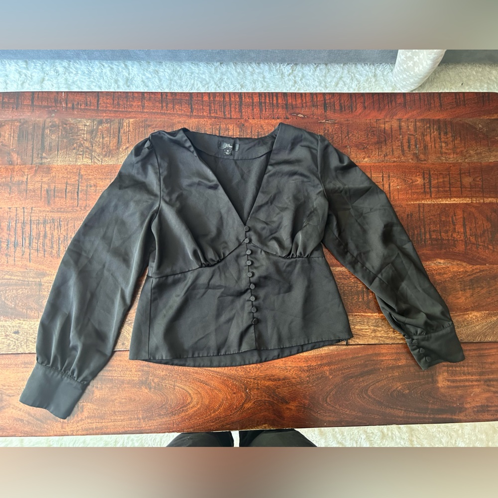 J. Crew deep v-neck button front satin blouse